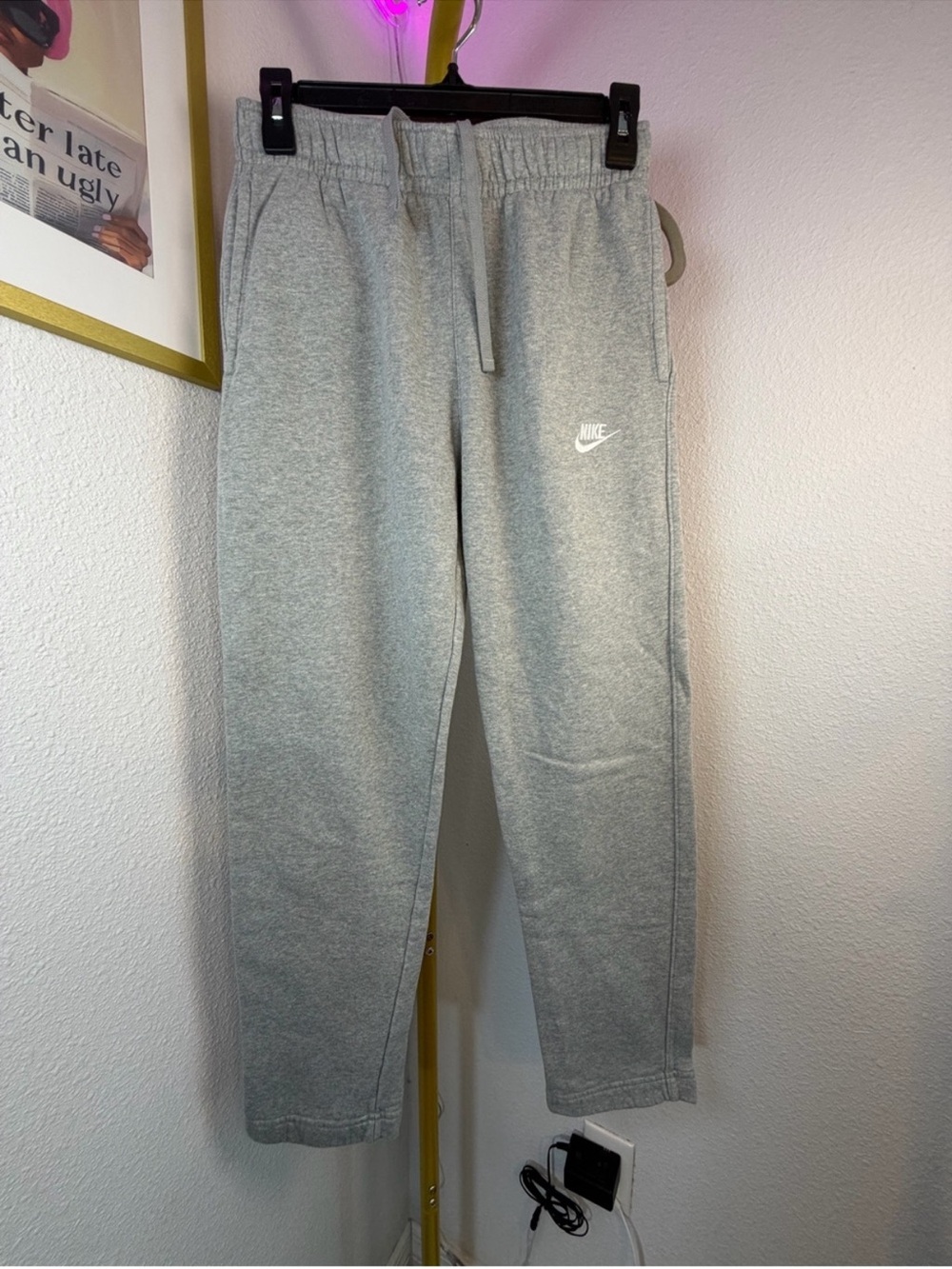 Nike Light Gray Fleece Joggers with White Swoosh